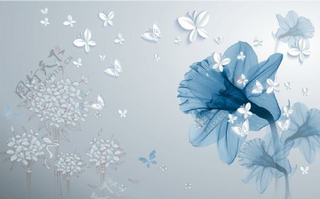3D立体花卉蝴蝶背景墙
