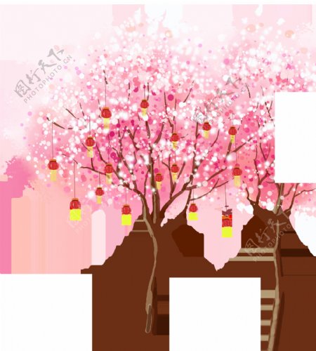 透明底桃花树