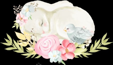 手绘鲜花和小白兔