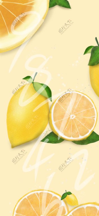 原创小清新柠檬插画手机壁纸海报