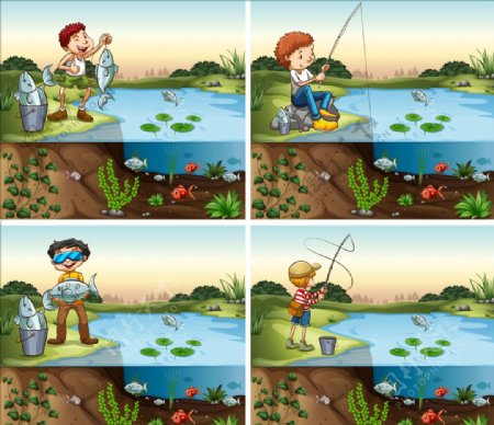 卡通钓鱼
