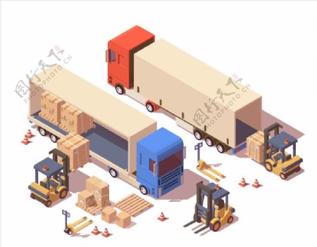 集装箱卡车物流运输插画设计