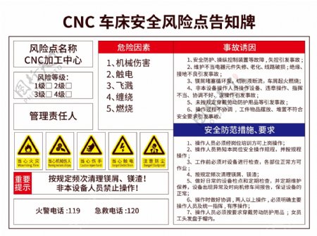 CNC车床安全风险点告知牌