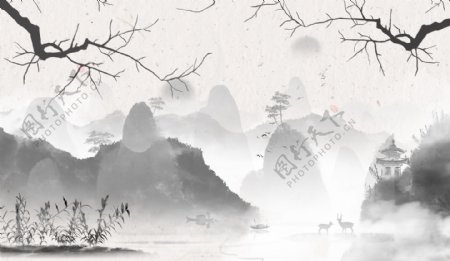 中国山水墨画