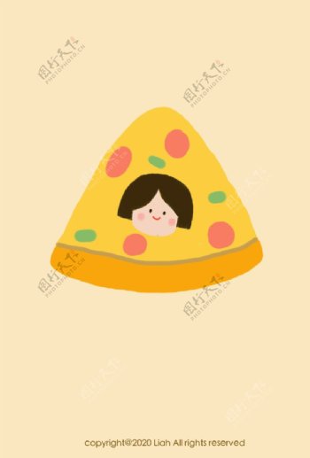 可爱插画披萨女孩