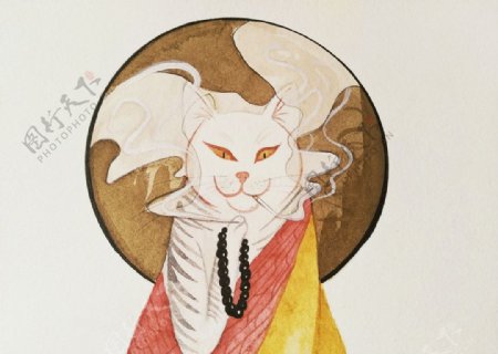 日式浮世绘猫咪背景墙