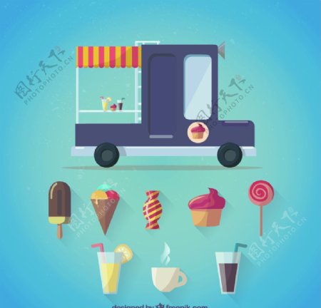 卡通风格冰淇淋车图片