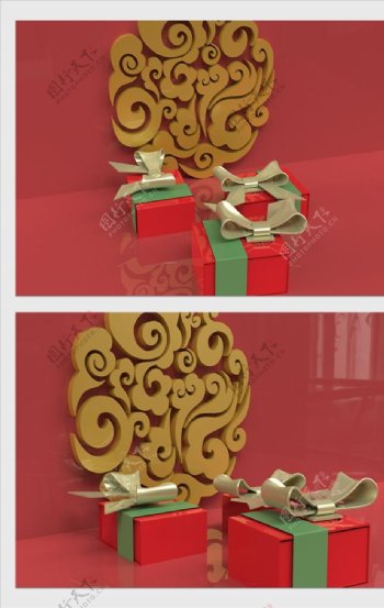 3D中式红色礼物图片