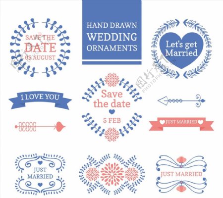 蓝色婚礼花纹标签图片