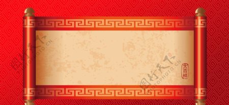 红色卷轴国风古风背景海报素材图片
