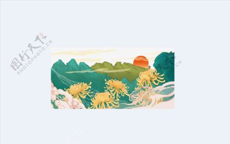 国潮重阳节手绘元素图片