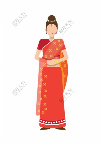 穿纱丽的印度女人矢量插画图片