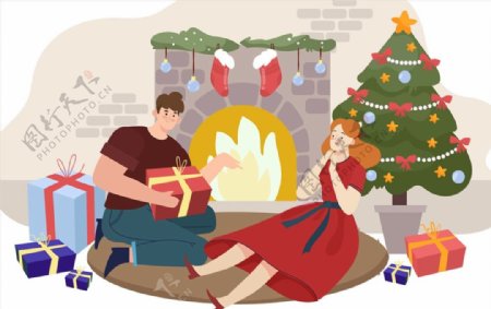 圣诞节壁炉旁的夫妇图片