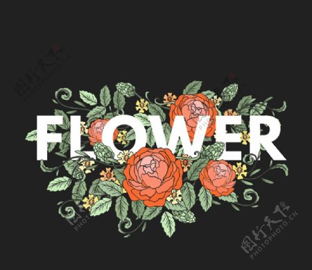 玫瑰花装饰花卉艺术字图片