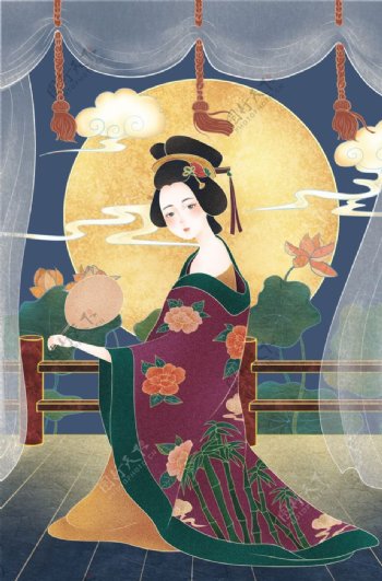 日式人物女性复古背景海报素材图片