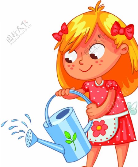 卡通浇水小女孩图片