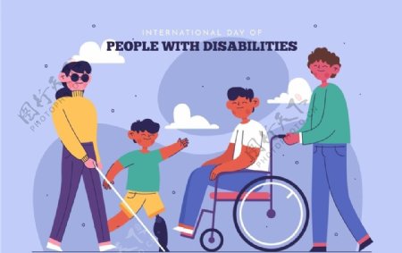扁平化残疾人插画设计图片