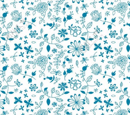 蓝色花朵无缝背景图片