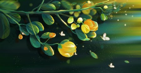 郁金香花朵植物插画卡通背景素材图片