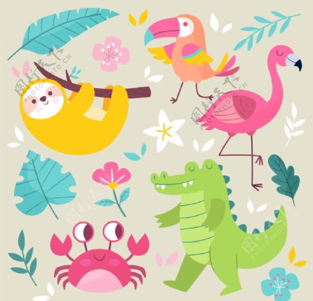 森系森彩色动物王国矢量插画素材图片