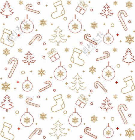 矢量圣诞节底纹线描雪花手杖图片