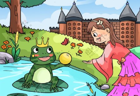 青蛙王子封面插画卡通背景素材图片
