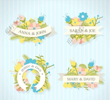 花卉婚礼标签图片
