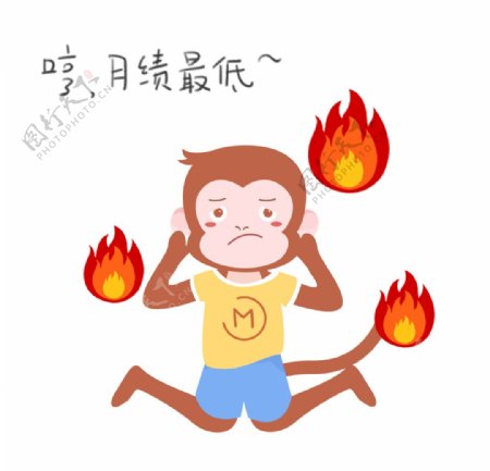 生气上火的猴子插画图片