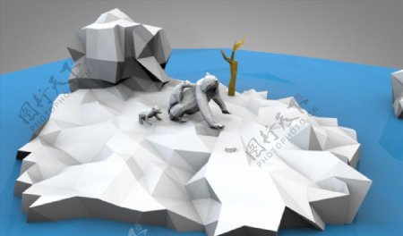 C4D模型像素北极熊冰块海图片