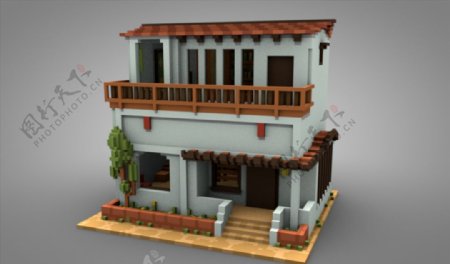 C4D模型像素高房子图片