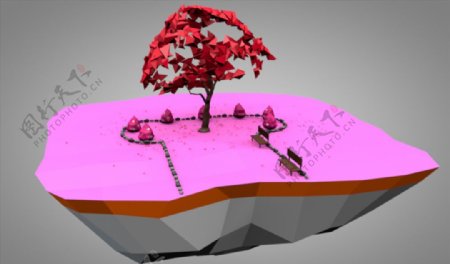 C4D模型树木石头图片