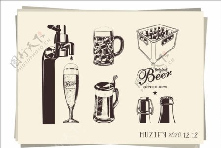 6款入啤酒图标素描画图片