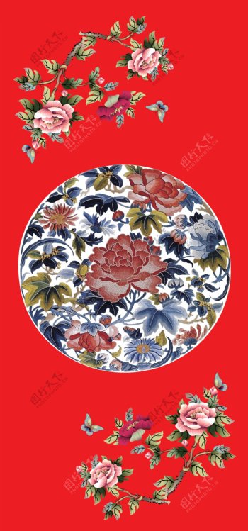 中式婚礼团绣花纹背景素材