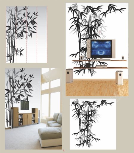 竹子壁画壁纸图案设计