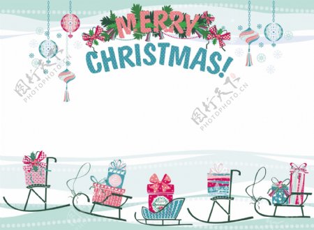 圣诞背景礼盒雪橇图片