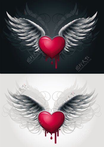 心形翅膀纹身图案