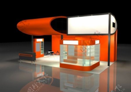 时尚橙色商业展厅设计模型