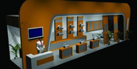 橙色圆弧型展厅设计3D模图