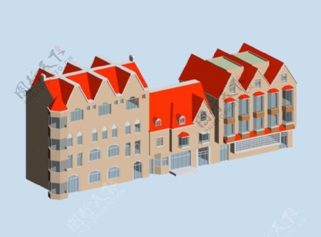 欧式红屋顶规划简模建筑3D模型