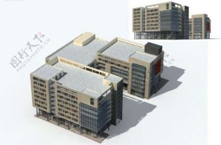 U形高层公共建筑商业大厦3D模型