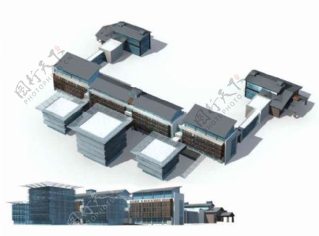 L型商业中心建筑群3D模型设计