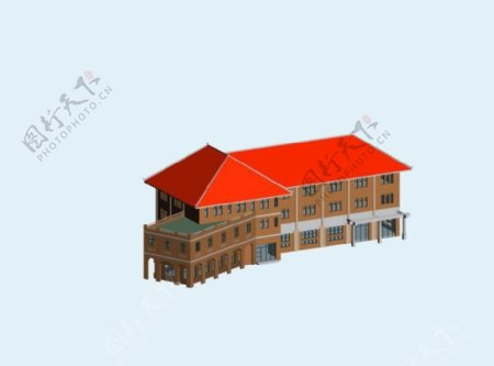 红坡顶小公建建筑3D模型