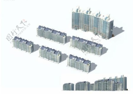 联排式现代高层住宅建筑群3D效果图