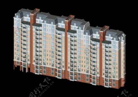 三联排小高层塔式住宅楼模型