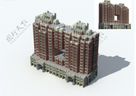 塔式高层带裙住宅楼建筑3D模型