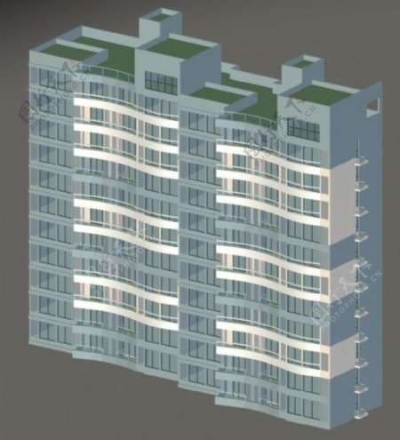 两联排曲面高层住宅楼建筑3D模型