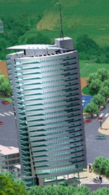 长柱形高层公建建筑3D模型