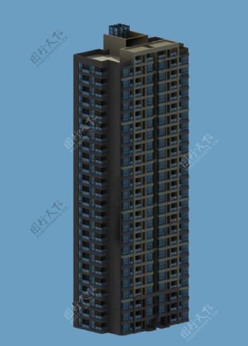 灰色独栋高层住宅建筑3D模型