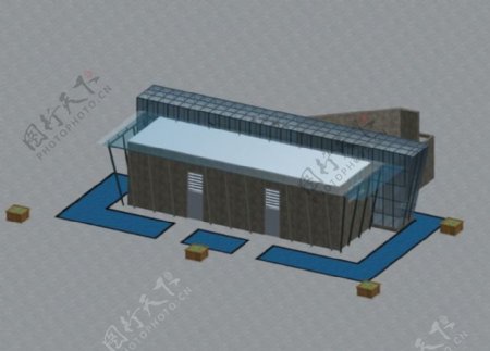 现代简易厂房建筑3d效果图