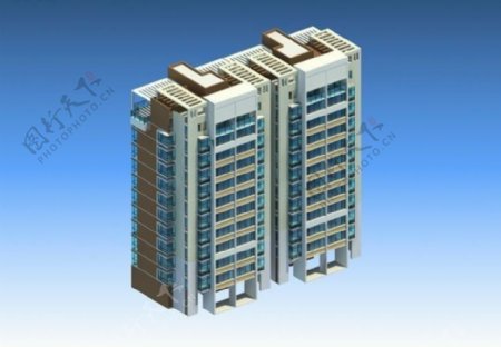 小高层双联塔式住宅楼模型